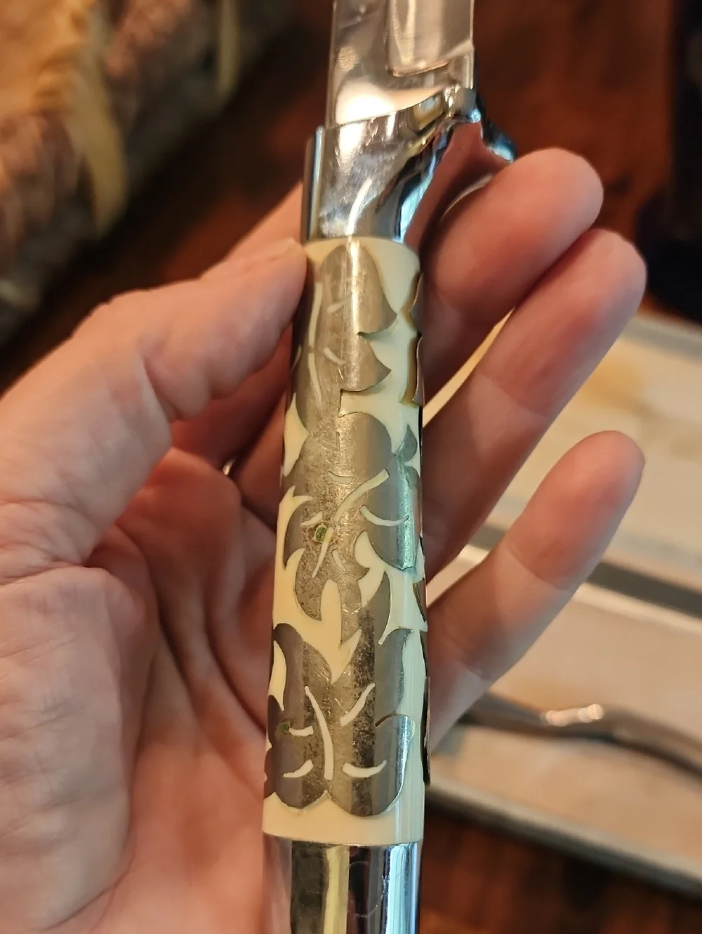 Griffon Stainless Steel Carving Set with Silver Overlay French Ivory Handles